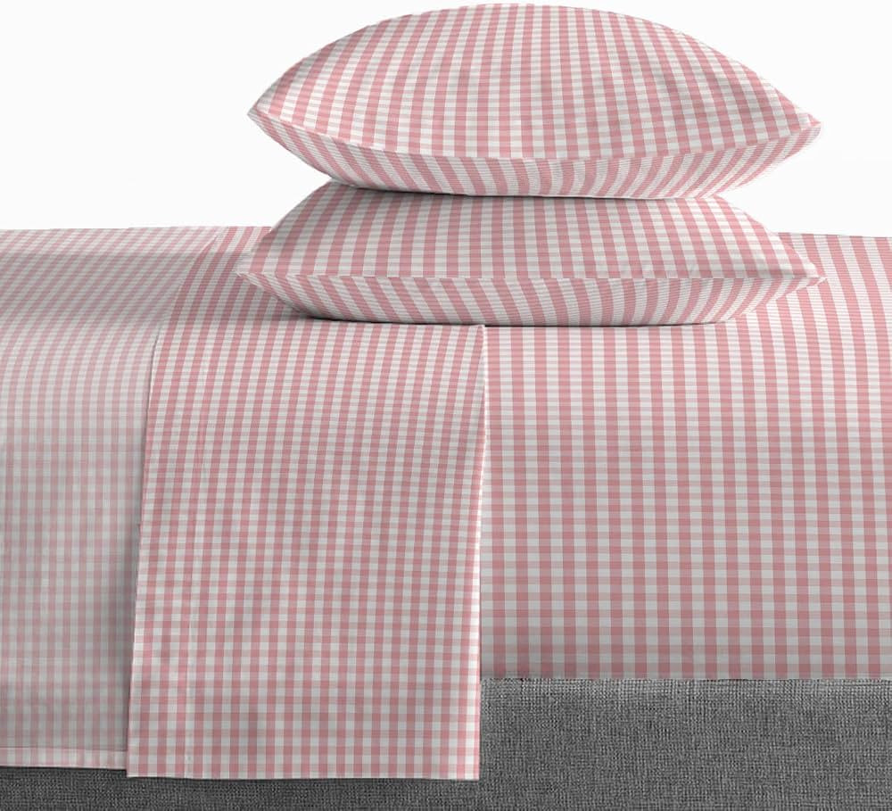 Saturday Park Pink Gingham Checkered Luxury Full Sheet Set - 100% Cotton Soft bedsheets - Include... | Amazon (US)