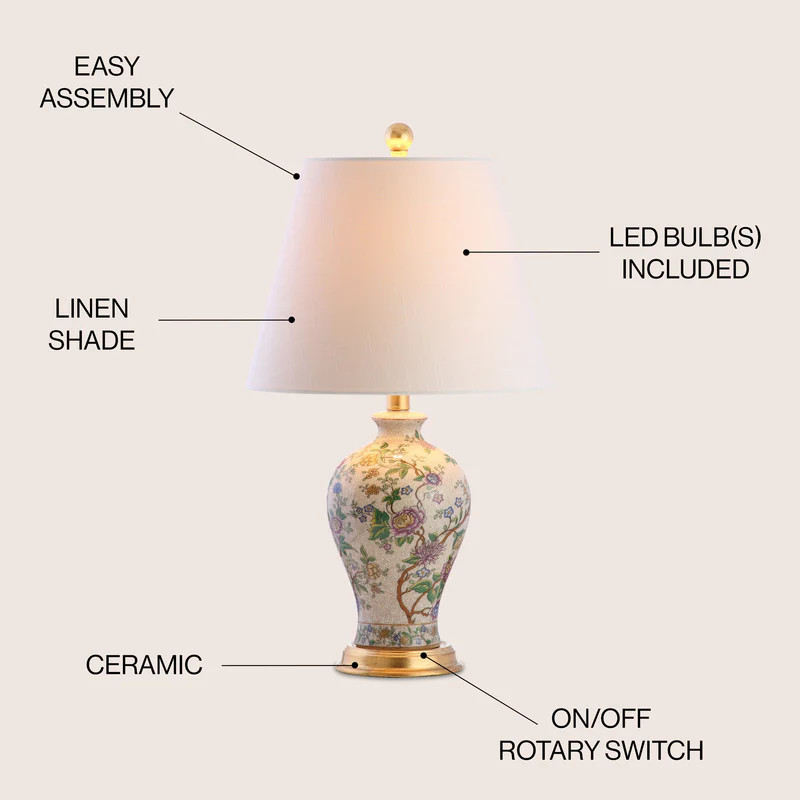 Grace 24" Floral LED Table Lamp, Multi/Brass by JONATHAN Y | Overstock