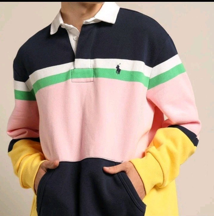 Polo Ralph Lauren Rugby Sweatshirt L Multicolor Pastel Colorblock Pony NEW | eBay US