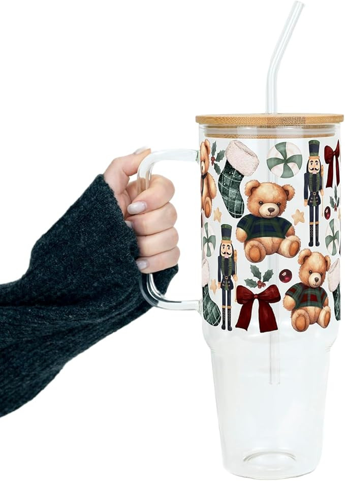 Sip Sip Hooray 40oz Christmas Bears Glass Tumbler with Lid and Straw, Cute Holiday Drinkware, Dis... | Amazon (US)
