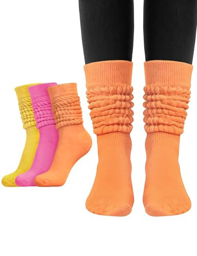 Witwot 3 Pair Women Slouch SockKnee High Tube Scrunch Sock Rose-Orange-Yellow | Amazon (US)