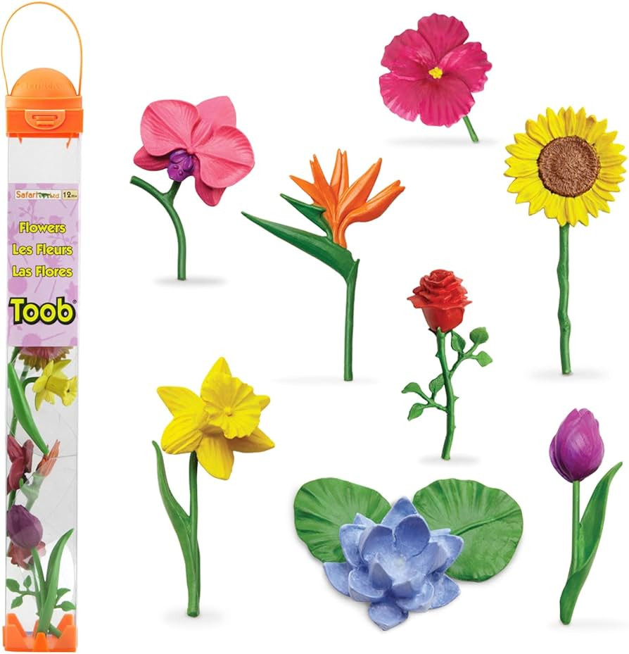 Safari Ltd. Flowers TOOB - Mini Figurines of Rose, Tulip, Hibiscus, Bird of Paradise, Daffodil, S... | Amazon (US)