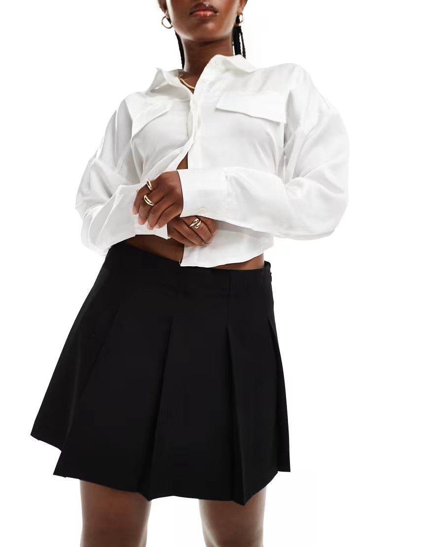 ASOS DESIGN tailored pleated mini skirt in black | ASOS (Global)