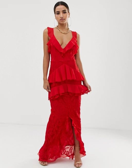 PrettyLittleThing Tiered Lace Maxi Dress | ASOS US