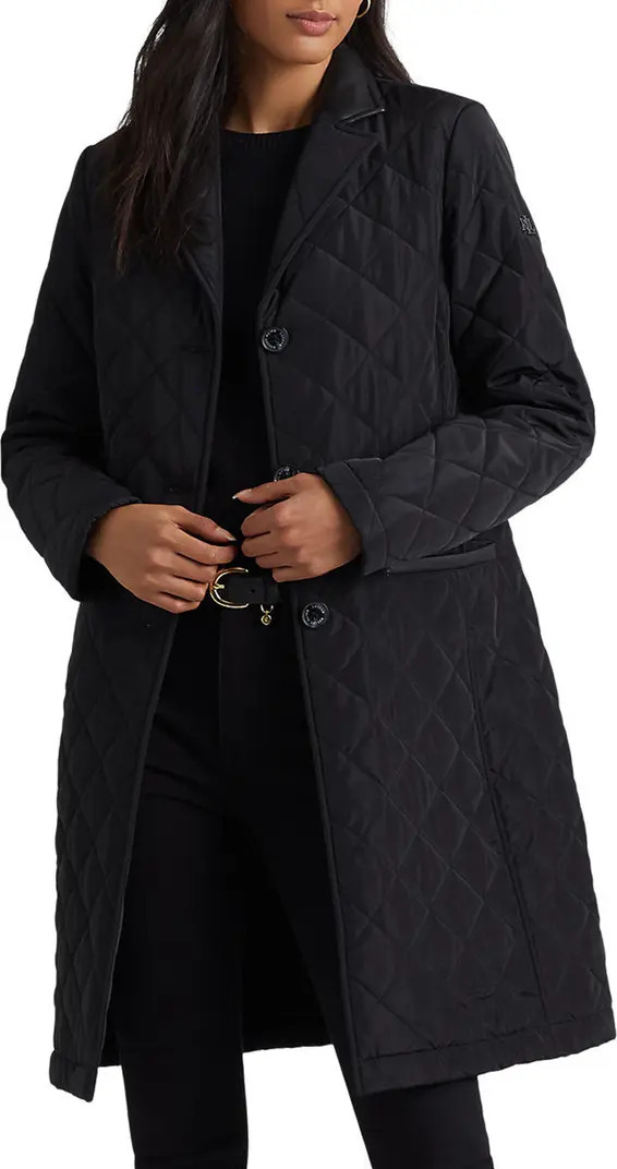 Faux Leather Trim Longline Quilted Jacket | Nordstrom