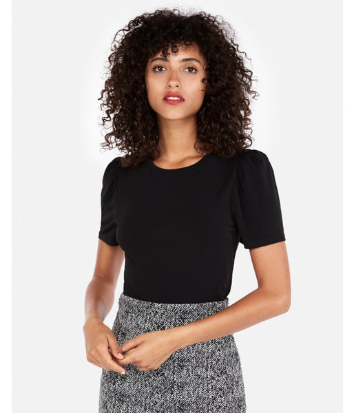 Express Womens Short Puff Sleeve Tee Black Women's Xxs Black XXS | Express