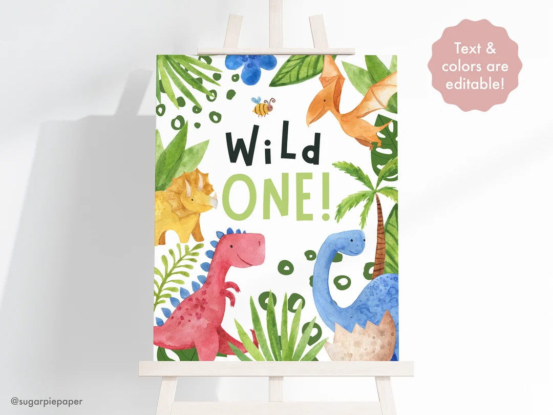 Wild One Birthday Poster, Dinosaur First Birthday Banner, Dinosaur Kids Birthday, Dino Party Deco... | Etsy (US)