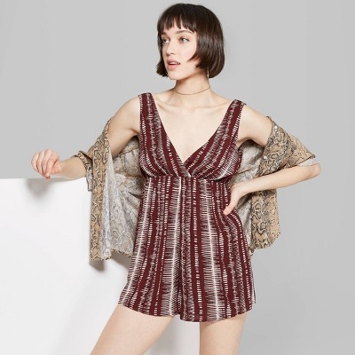 Women's Sleeveless V-Neck Printed Romper - Wild Fable™ Burgundy | Target