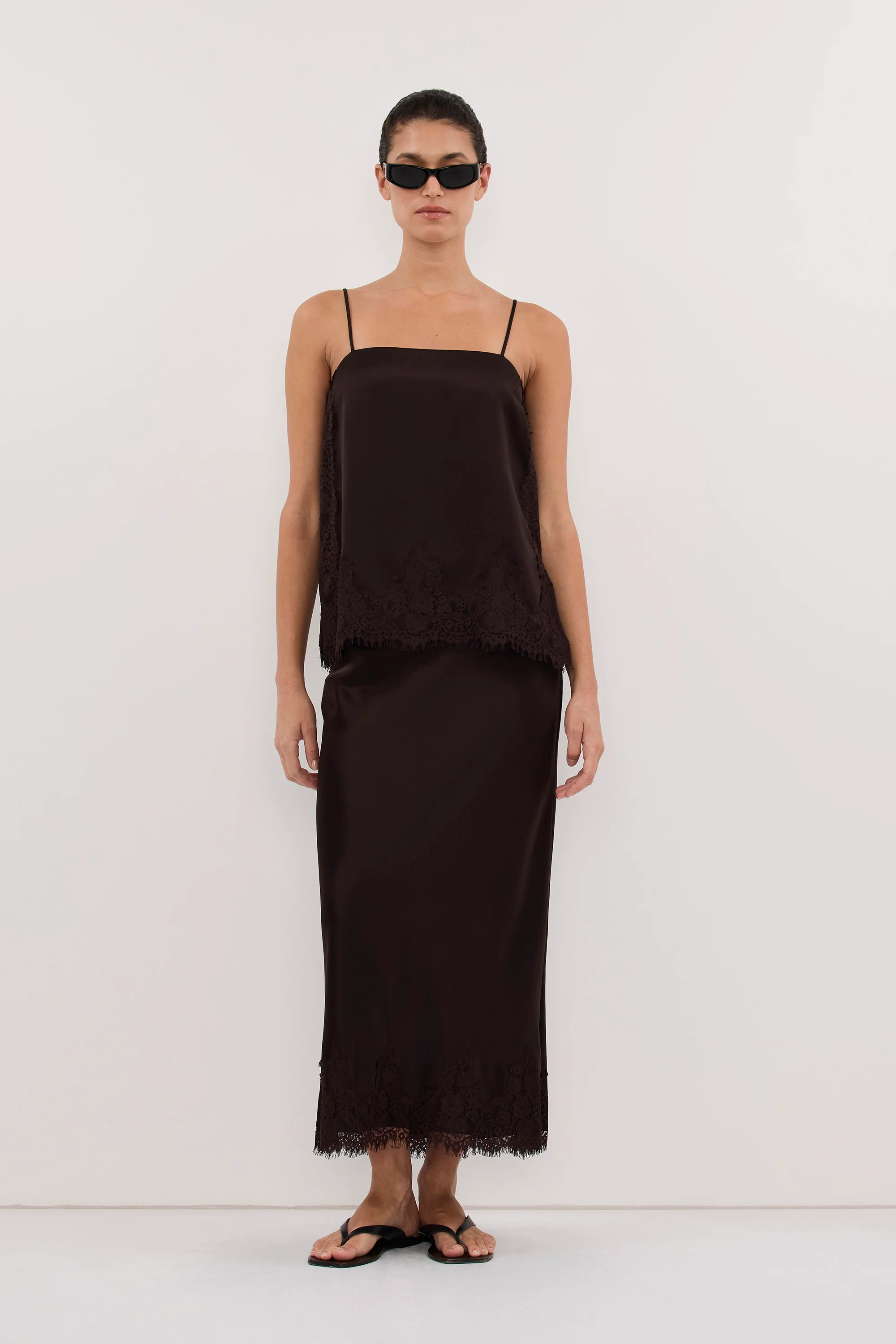 SELENE ESPRESSO SATIN MIDI SKIRT | DISSH