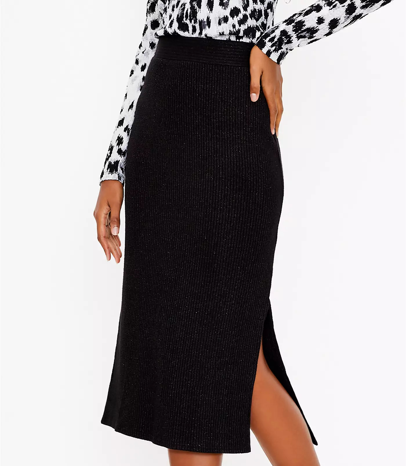 Shimmer Ribbed Skirt | LOFT