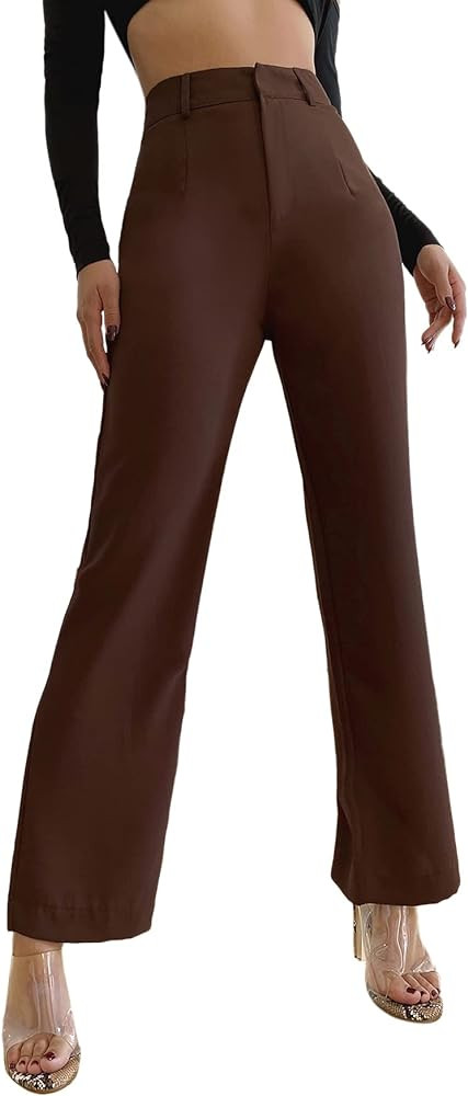 SweatyRocks Women's Elegant High Waist Solid Long Pants Office Trousers | Amazon (US)