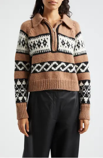 A.L.C. Carter Merino Wool Blend Quarter Zip Pullover in Camel Multi at Nordstrom Rack, Size Large | Nordstrom Rack