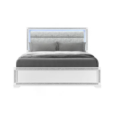 Glam Sparkle Upholstered Bed | LED Backlit Headboard & Plush Frame, Luxury Bedroom Furniture | Wayfair North America