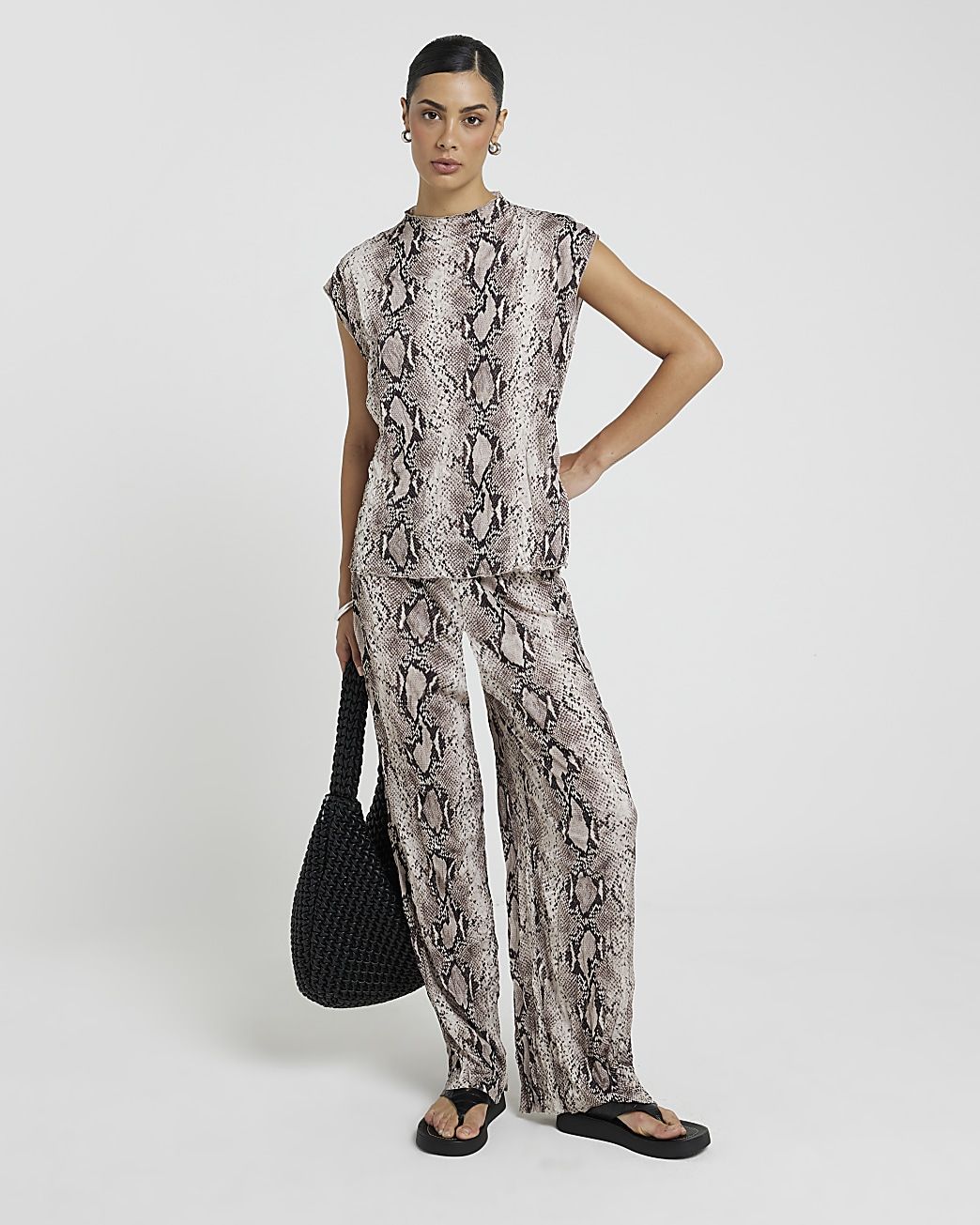 White snake print wide leg trousers | River Island (UK & IE)