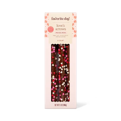 Valentine's Pretzel Rods Dipped in Belgian Milk Chocolate with Heart Quins - 4.4oz - Favorite Day... | Target