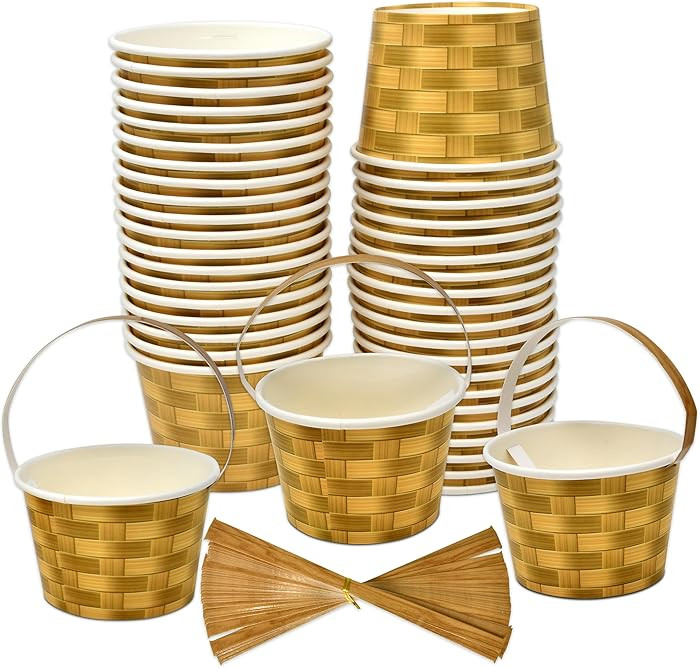 Gift Boutique 50 Count Mini Easter Basket Treat Snack Cups 10 Oz. with Handle Woven Design Dispos... | Amazon (US)
