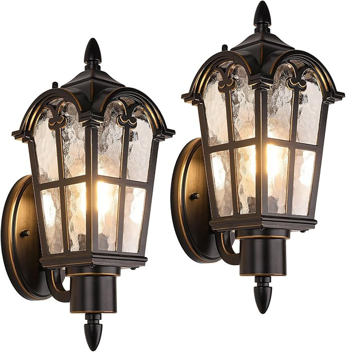 Outdoor Wall Light Fixtures, Black & Gold Exterior Waterproof Porch Lights, Vintage Outside Wall ... | Amazon (US)