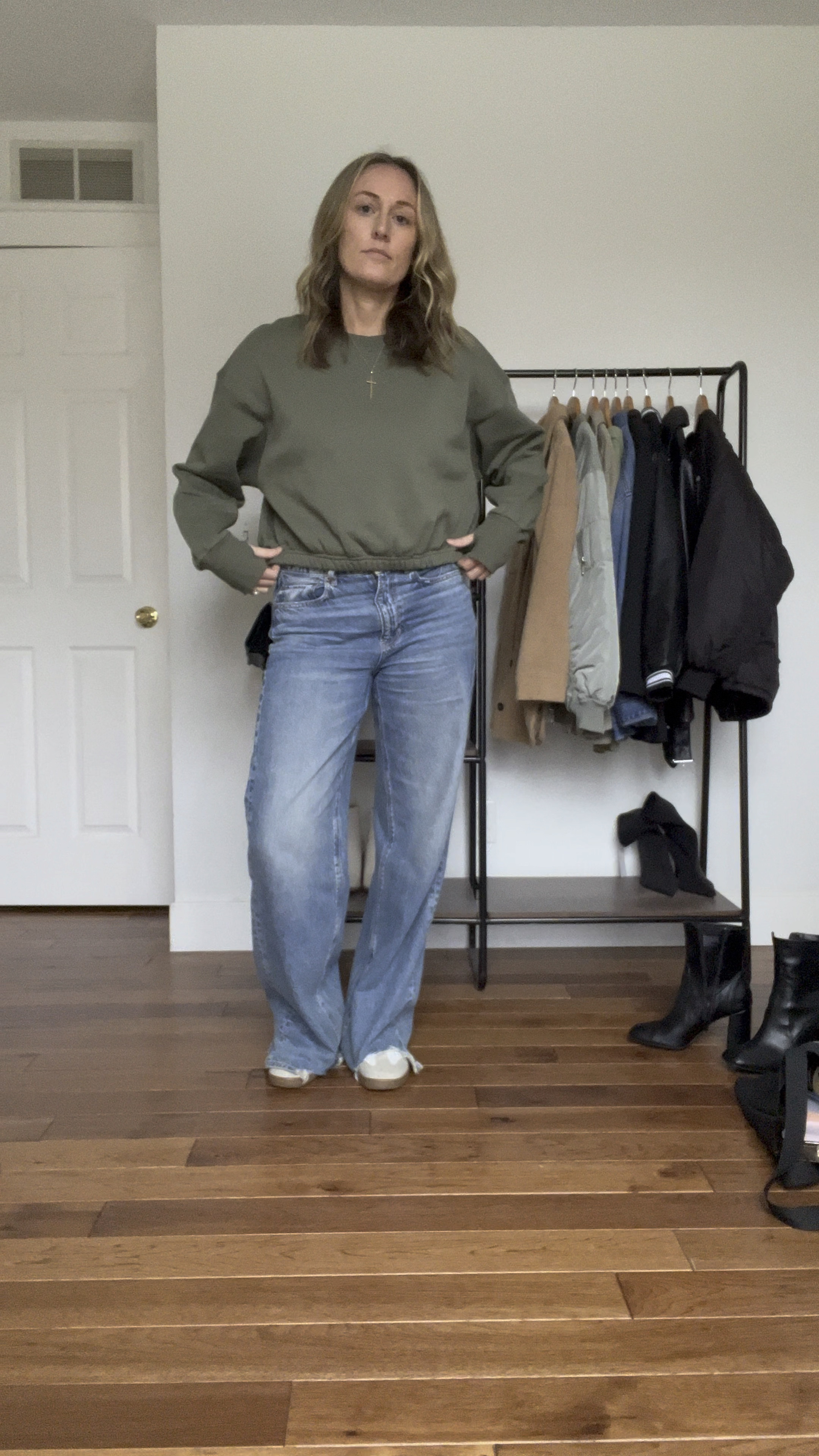 Everyday outfits. Easy outfits. Easy outfit ideas. Neutral basics. Fall outfits. Fall outfit idea. Casual outfits. Basic mom outfit. Casual outfit idea. Casual outfit. Everyday outfit. Mom outfit. Cropped sweatshirt. Wide leg jeans. Sneakers.

#LTKFindsUnder100 #LTKSeasonal #LTKFindsUnder50