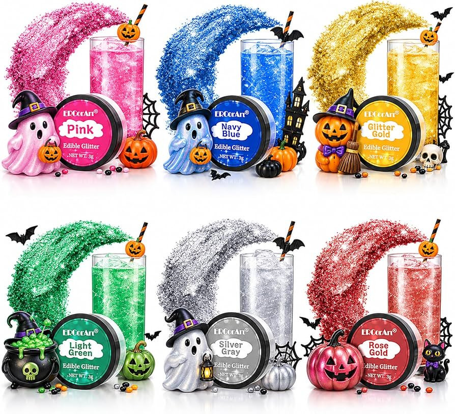 Edible Glitter - 6 Colors Luster Dust Edible, Food Grade Cake Decorating Shimmering Glitter for D... | Amazon (US)