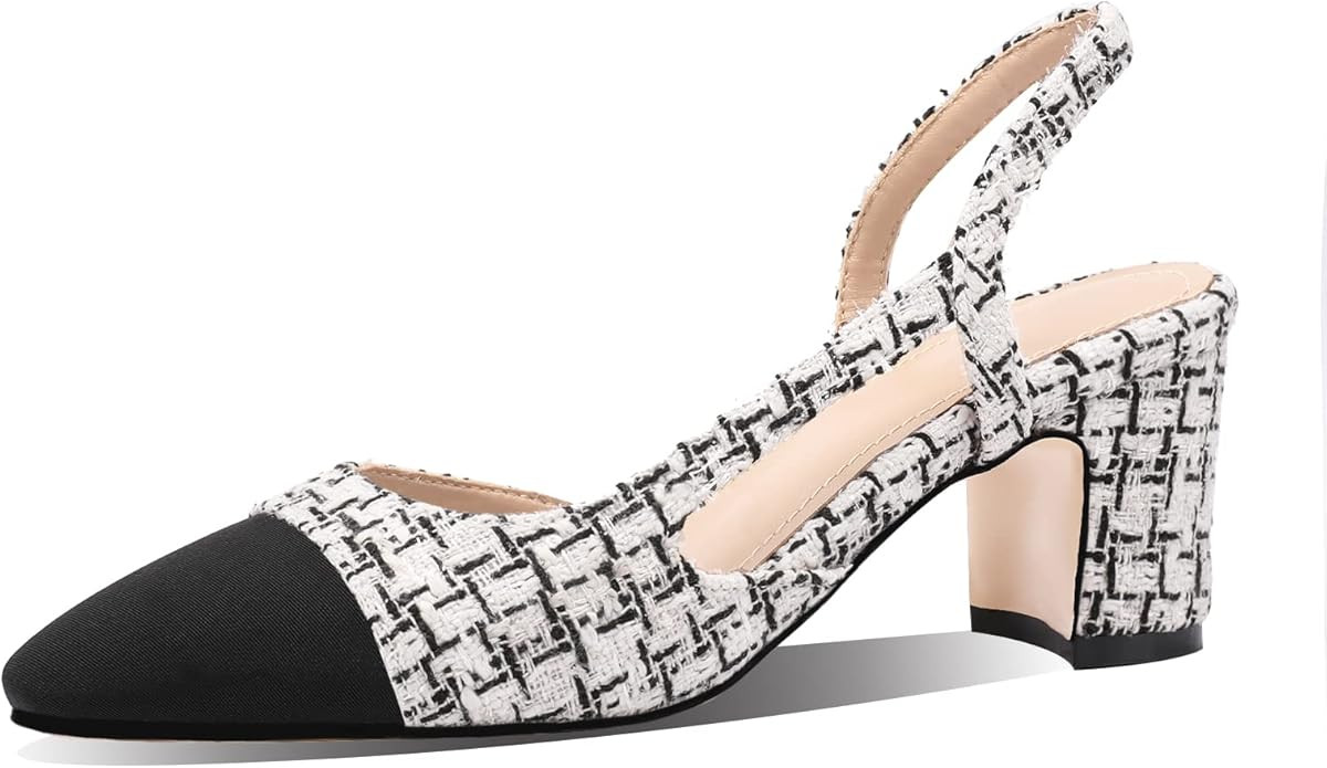 MIRAAZZURRA Women Sling Back Pumps Chunky Heels Sexy Splicing Round Toe Casual Wedding Shoes for ... | Amazon (US)