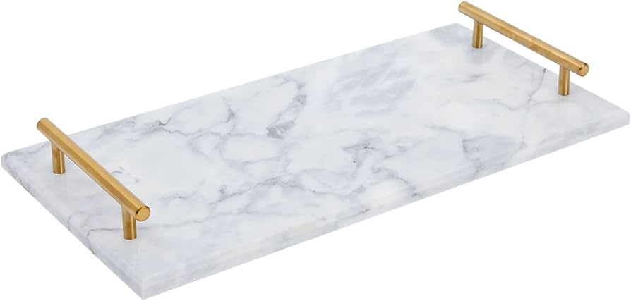 Marble Serving Tray with Gold Handles for Coffee Table, Kitchen (Rectangle, 15x7.5 in) | Amazon (US)