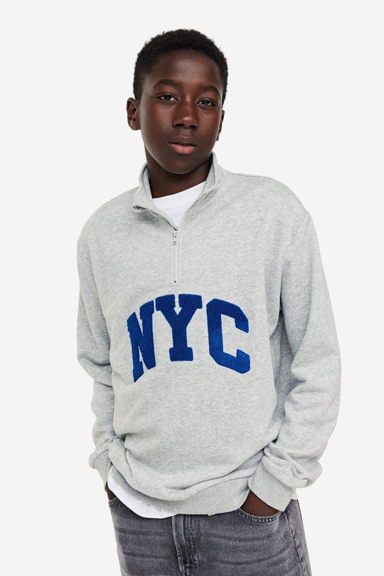 Zip-top sweatshirt - Light gray melange/NYC - Kids | H&M US | H&M (US + CA)