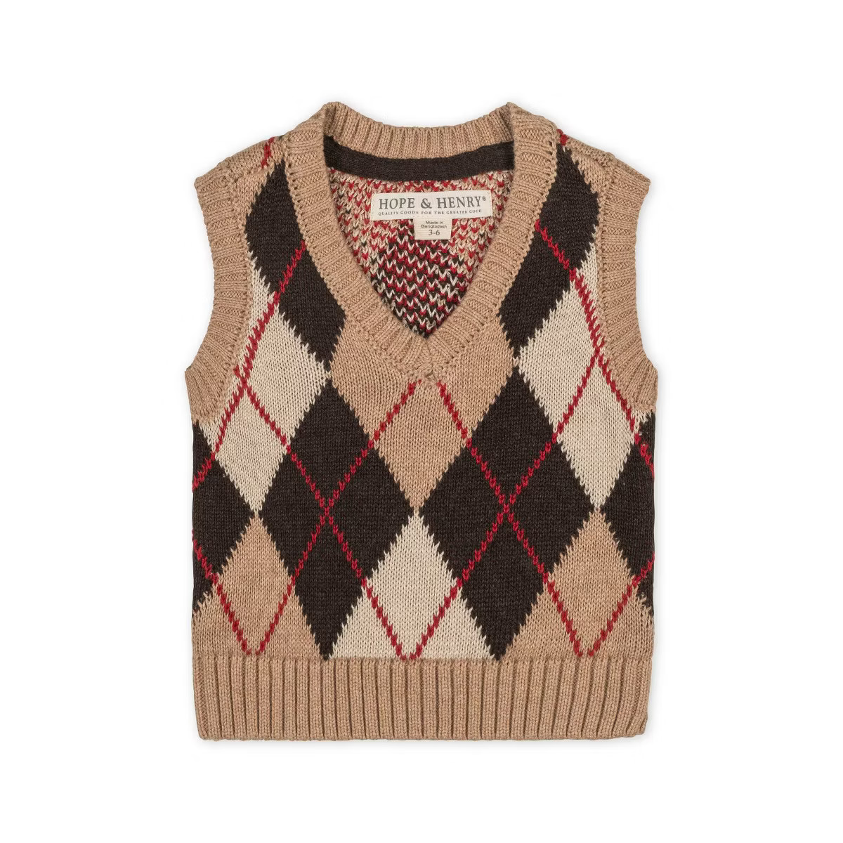 Hope & Henry Boys' Organic V-Neck Argyle Sweater Vest, Infant | Target