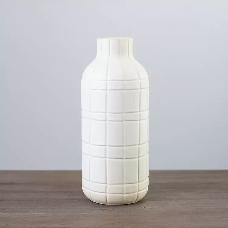 Matte Ivory Open Plaid Ceramic Vase, 12 in. | Kirkland's Home
