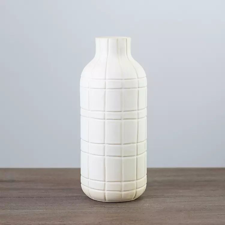 Matte Ivory Open Plaid Ceramic Vase, 12 in. | Kirkland's Home
