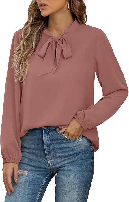 CZYINXIAN Womens Dressy Chiffon Blouse Business Work Casual Tie Neck Shirt Tops | Amazon (US)