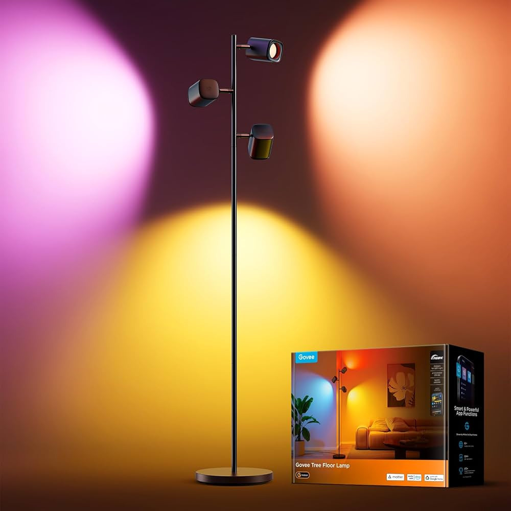 Govee Tree Floor Lamp Compatible with Matter, 3 Rotatable Lights with LuminBlend Technology, Stan... | Amazon (US)