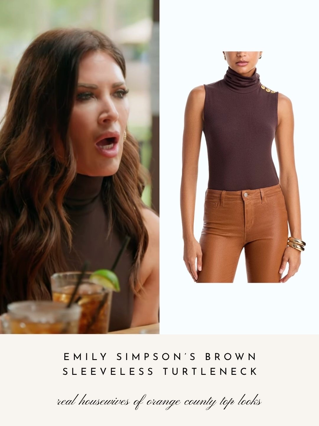 Emily Simpson’s Brown Sleeveless Turtleneck