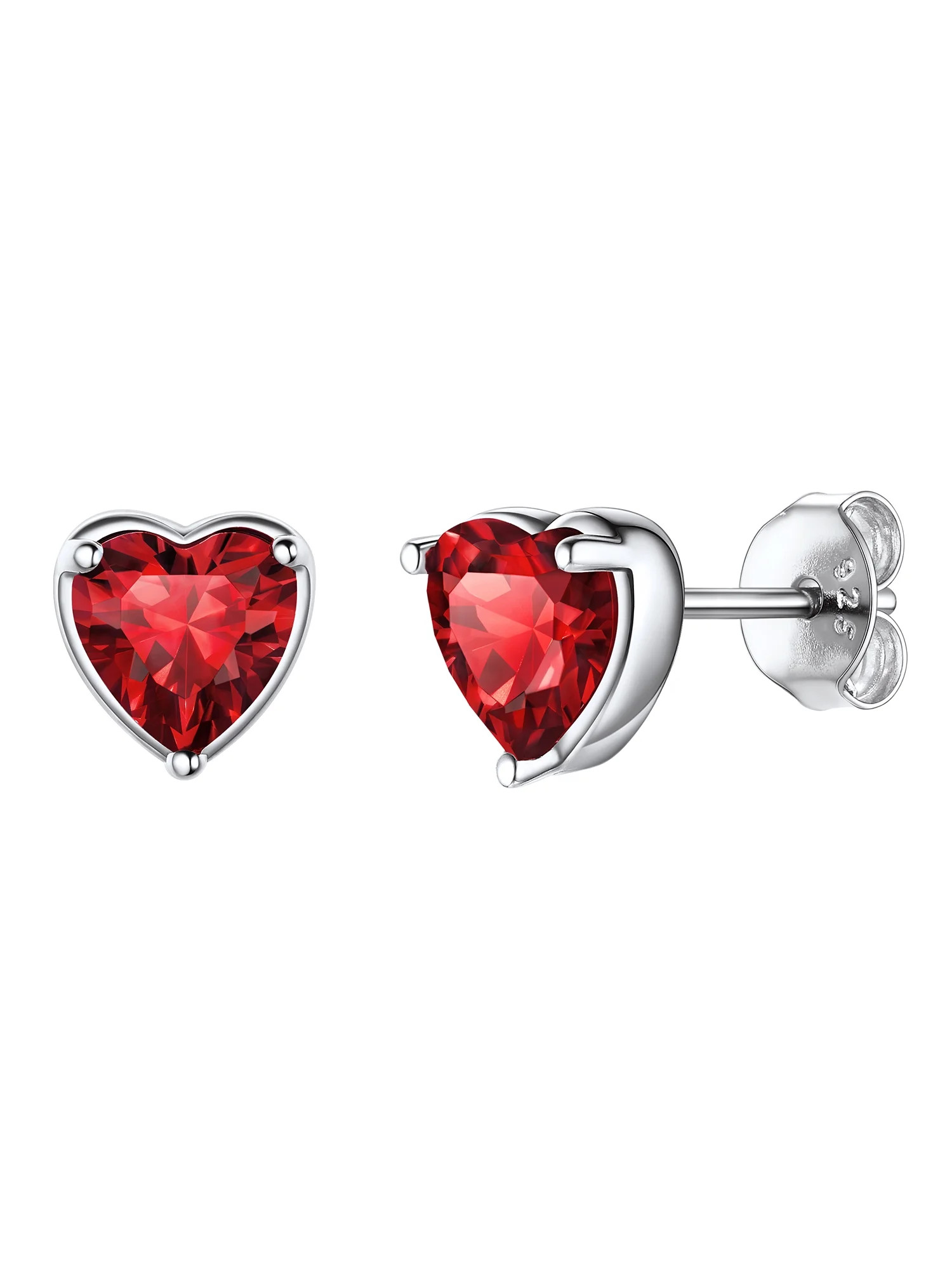 ChicSilver January Red Garnet Birthstone Heart Stud Earrings for Women Girls 925 Sterling Silver ... | Walmart (US)