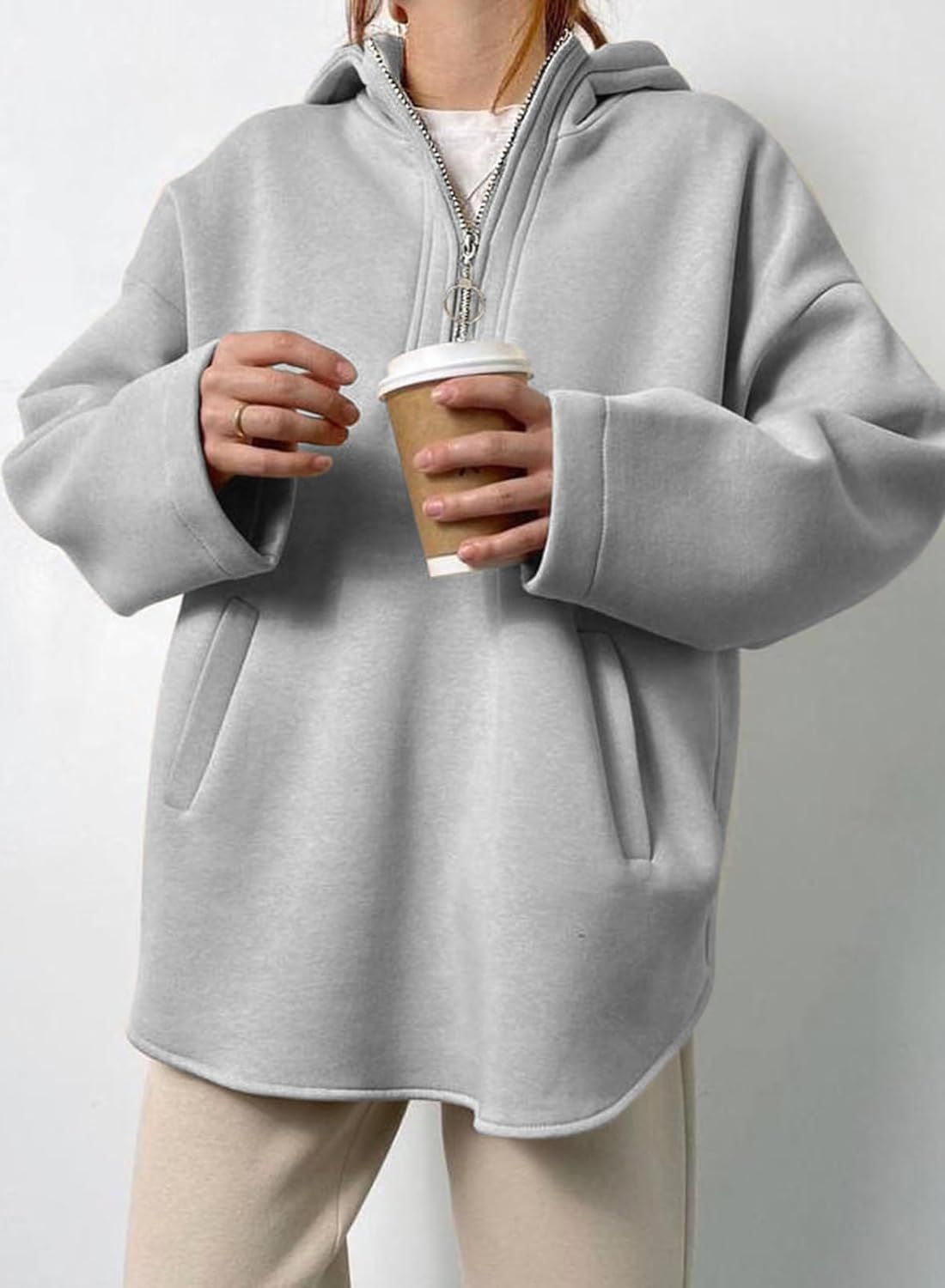 EVALESS Women's Oversized Hoodie Casual Long Sleeve Half Zipper Pocket Sweatshirt Pullover Tops | Amazon (US)
