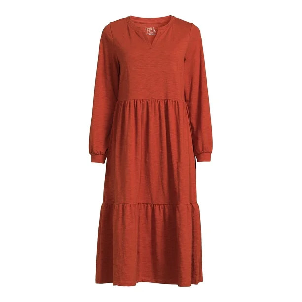 Time and Tru Women's Knit Tiered Midi Dress | Walmart (US)