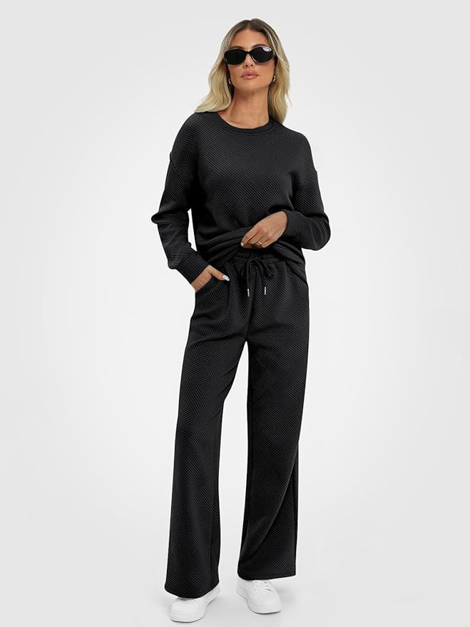 AUTOMET Womens Two Piece Sets Long Sleeve Top and Wide Leg Pants Outfits Lounge Set with Pockets ... | Amazon (US)