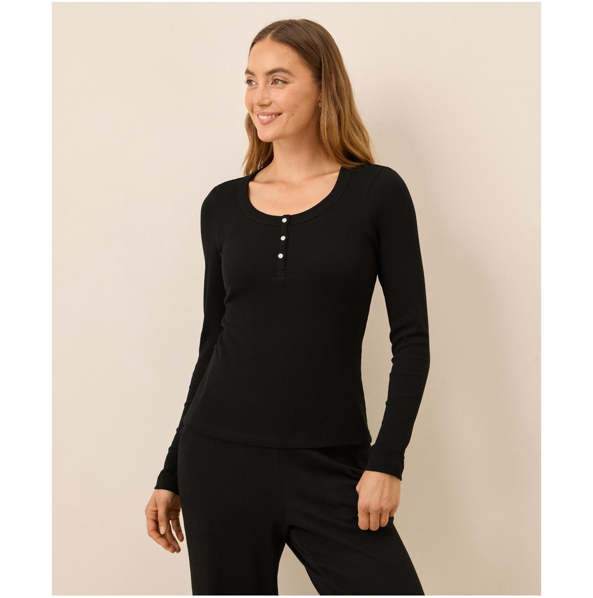 Pact Women's Dream Rib Slim Henley - Black | Macy's