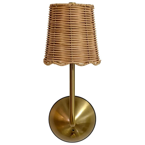 Home Decor Collection Sterling & Noble Home Scalloped Woven Rattan Rechargeable Wall Sconce | Walmart (US)