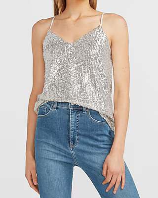 Sequin V-Neck Cami | Express