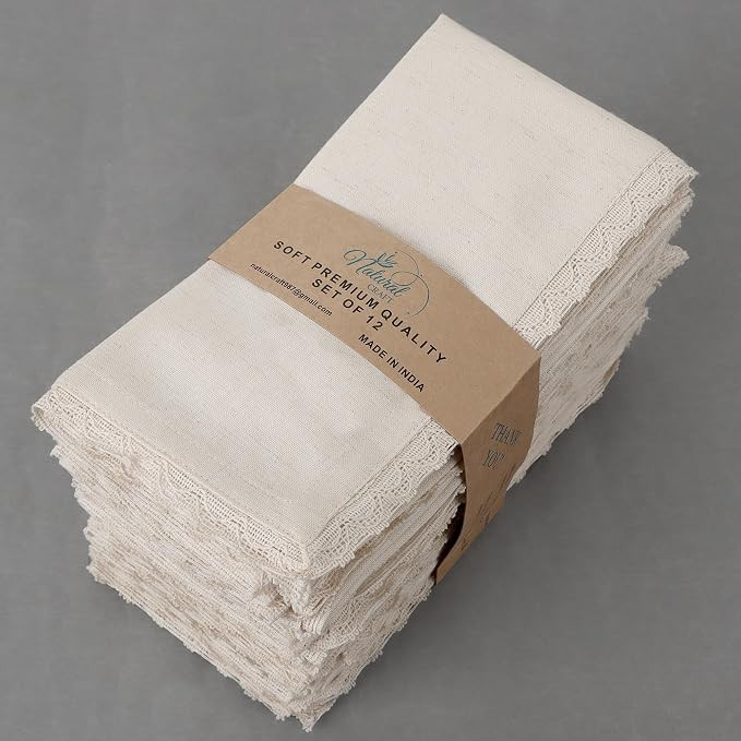 NATURALCRAFT Dinner Cloth Napkins Cotton Linen Blend Fabric 12 Pack Easter Special Edge Finish wi... | Amazon (US)