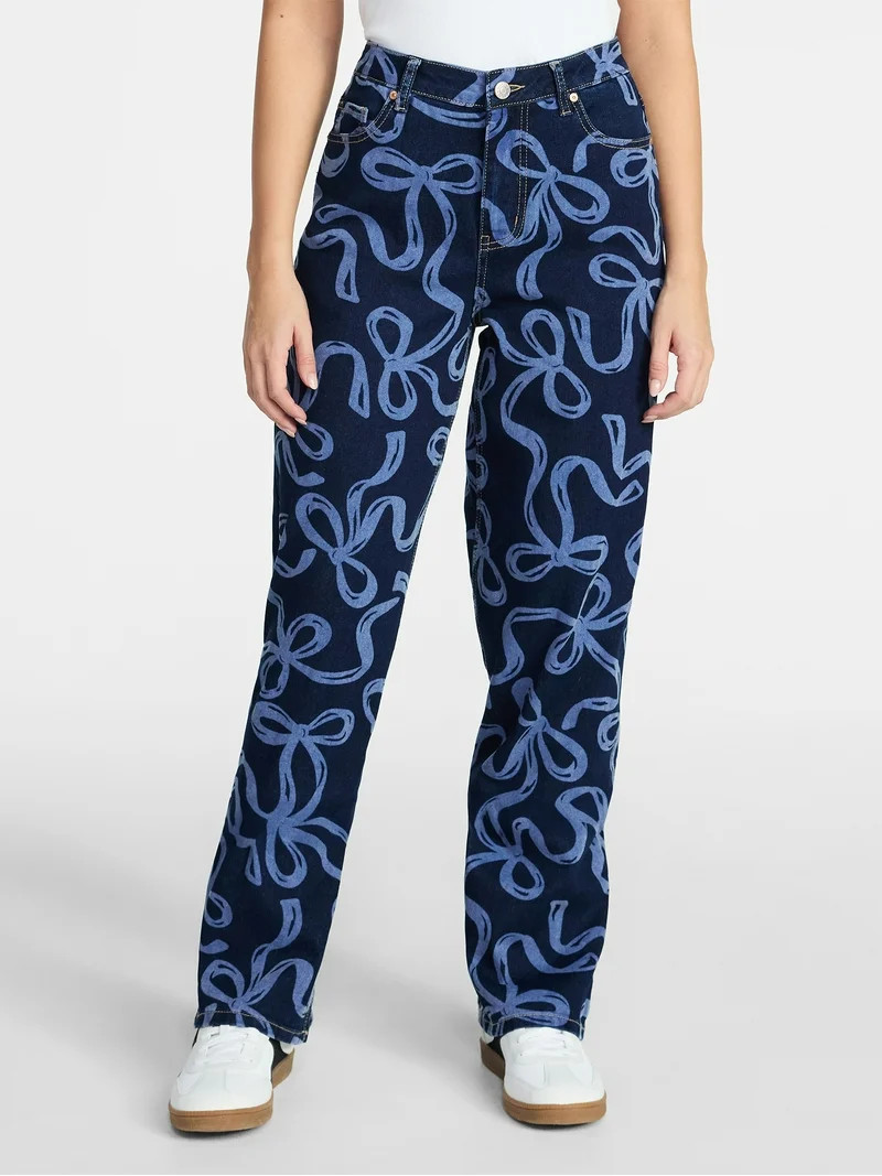 Madden NYC Women's Bow Print Jeans, 32" Inseam, Sizes 00-18 | Walmart (US)