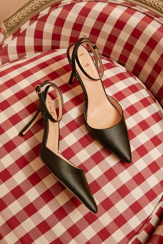 Azalian Black Pointed-Toe Ankle Strap Heels | Lulus (US)
