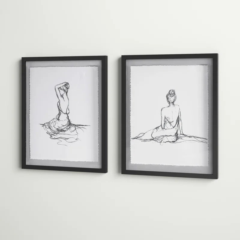 Three Posts™ Meisel Feminine Figures Sketch 2-piece Framed Glass and Matted Wall Art Set & Revi... | Wayfair North America