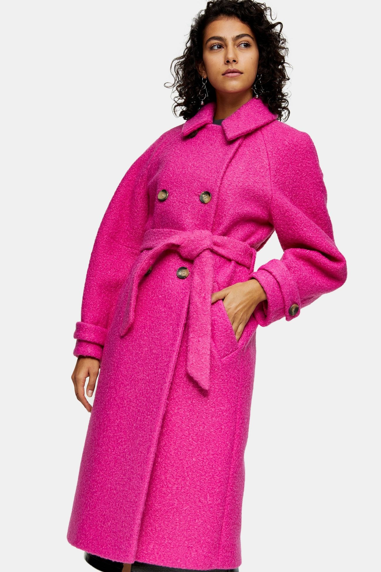 Bright Pink Boucle Trench | Topshop UK