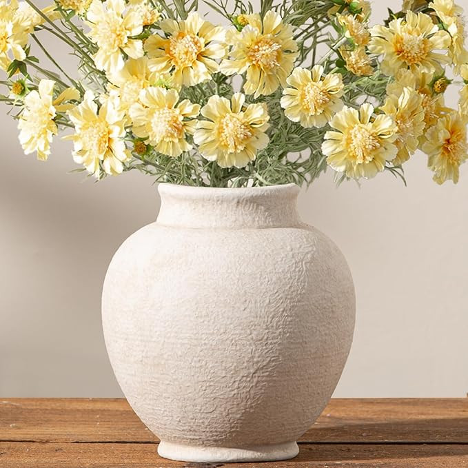 Ceramic Flower Vase, 6.7 Inch White Flower Vase Rustic Farmhouse Decorative Vase Floral Pottery V... | Amazon (US)