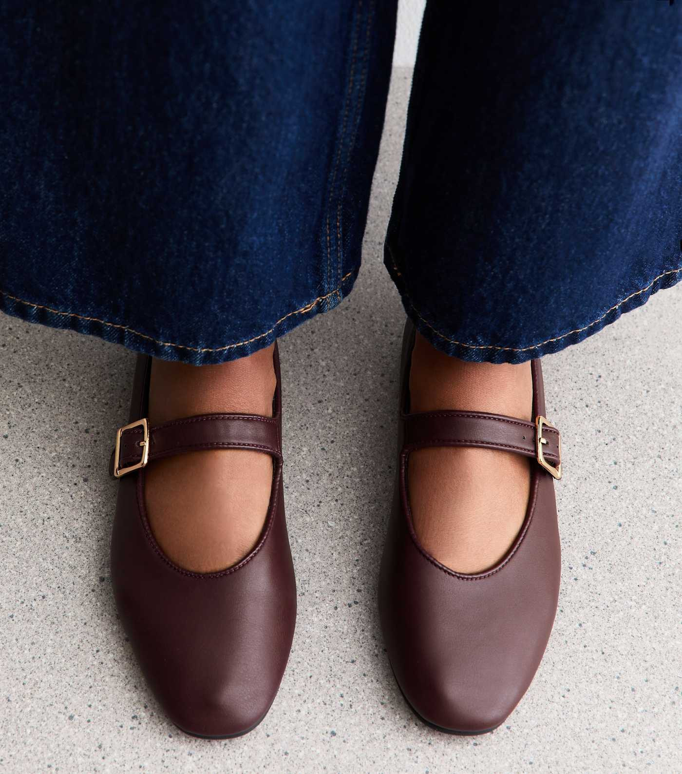 Dark Burgundy Faux Leather High Vamp Mary Janes Ballerina Flats | New Look | New Look (UK)