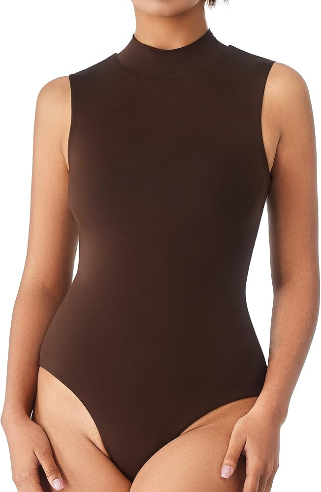 ALGALAROUND Mock Turtle Neck Bodysuit: Long Sleeve & Sleeveless, Double Lined Basics | Amazon (US)