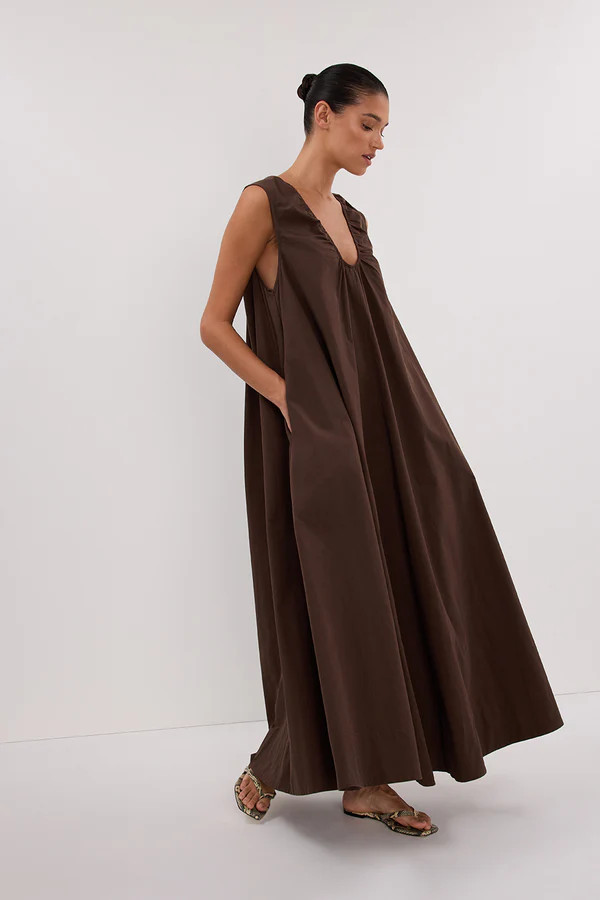 GABBY BITTER CHOC COTTON MIDI DRESS | DISSH