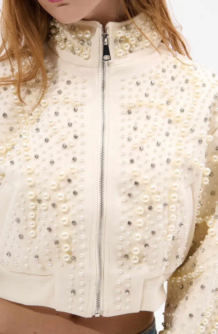 AZALEA WANG Pearlized Embellished Bomber Jacket | Nordstrom | Nordstrom