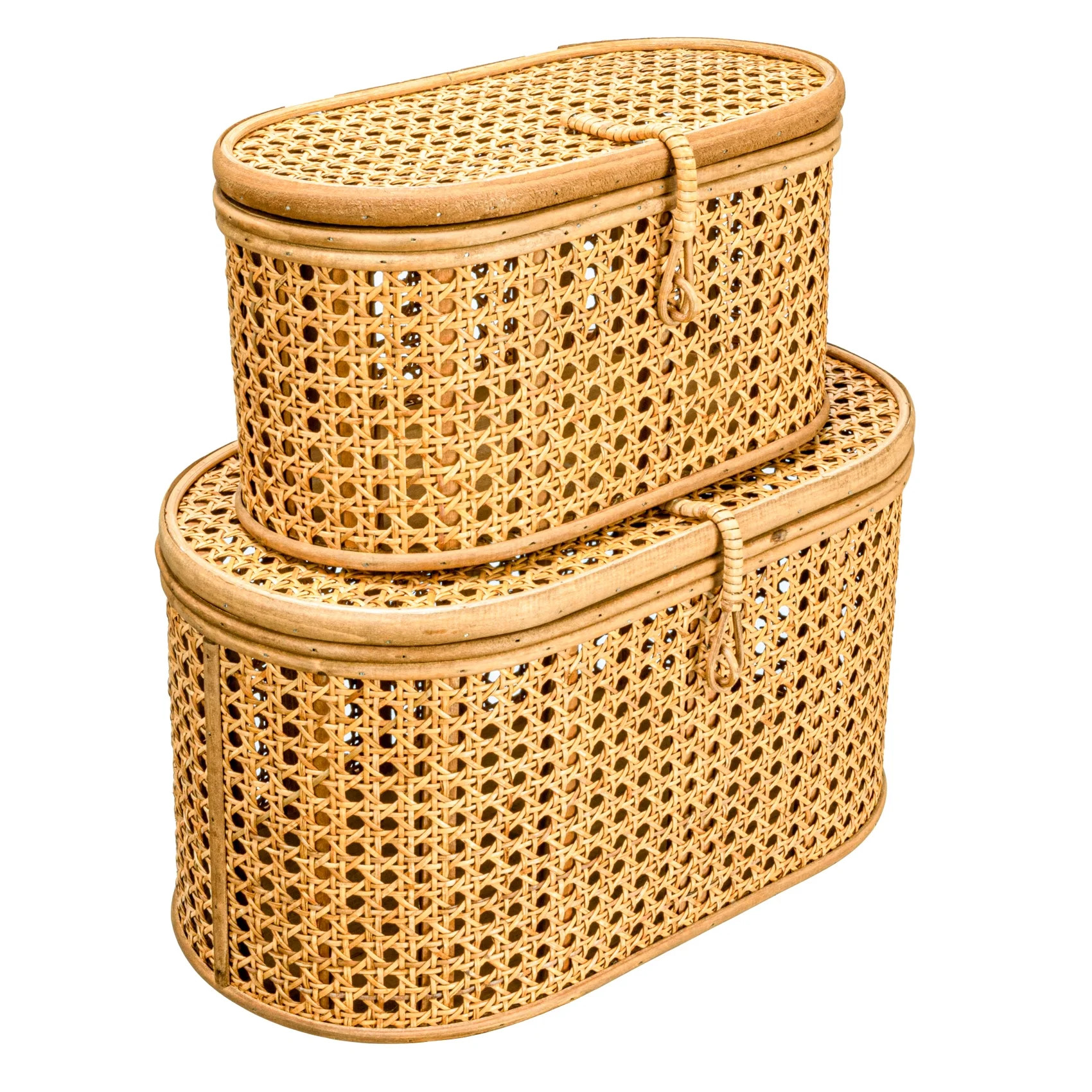 Creative Co-Op Modern Decorative Oval Woven Rattan Storage Boxes, Set of 2 Sizes, Natural Finish | Walmart (US)